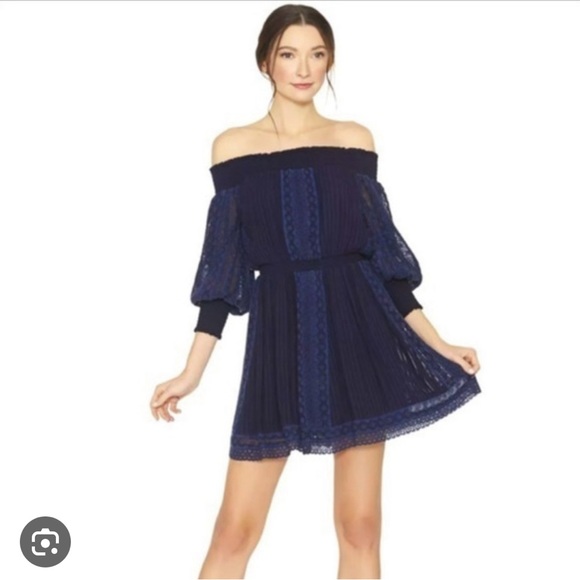 Off the shoulder Alice + Olivia blue silk and eyelet dress - Picture 5 of 5